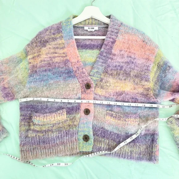 RE/DONE ’90s Cropped Oversized Rainbow Cardigan small mohair blend - Picture 4 of 8